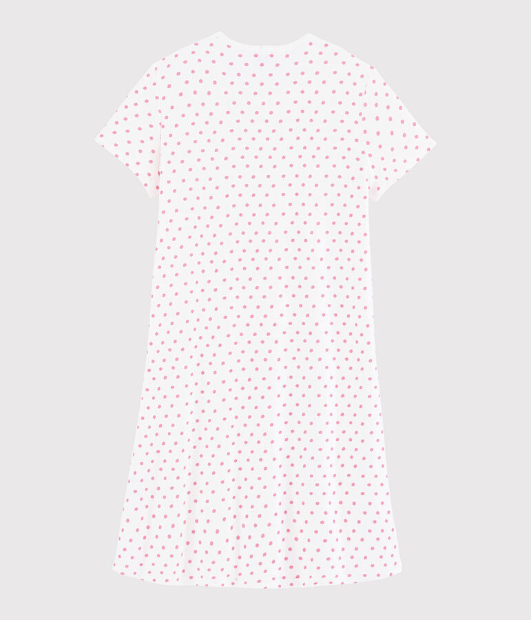 Chemise de nuit pois roses fille-femme en coton blanc/rose