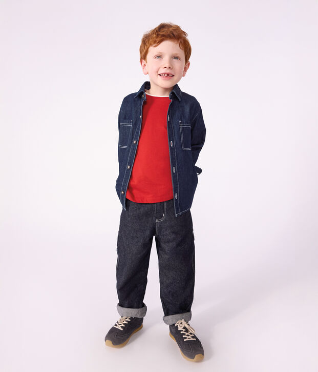 Chemise enfant en denim uni bleu