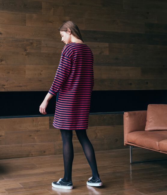 Robe manches longues femme bleu SMOKING/rouge SIGNAL