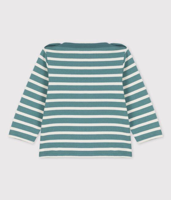 Marinière en jersey épais de coton bébé vert BRUT/blanc AVALANCHE