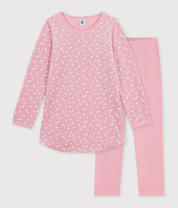 Chemise de nuit et legging enfant en velours &agrave; fleurs rose/multicouleur