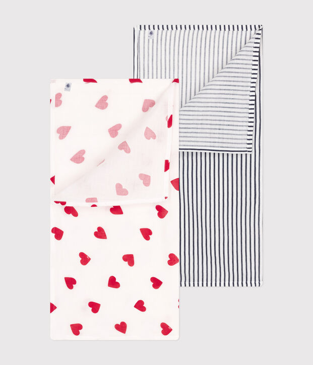 LOT DE 2 LANGES BEBE EN GAZE DE COTON multicouleur