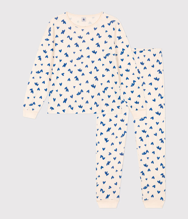 Pyjama c&oelig;ur en coton femme &eacute;cru/multicouleur