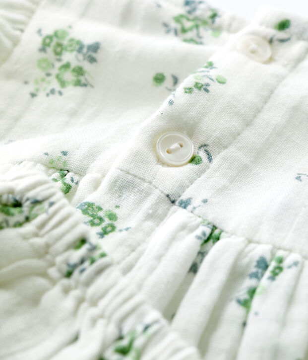 Robe avec bloomer imprim&eacute; fleuri en gaze de coton bio b&eacute;b&eacute; blanc/multicouleur