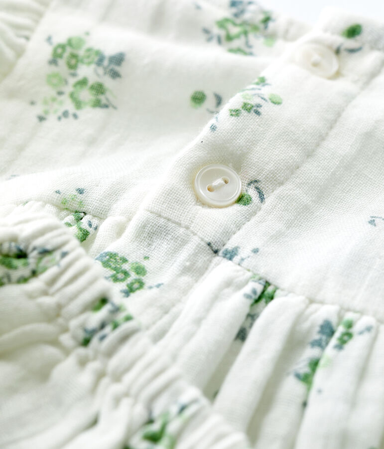 Robe avec bloomer imprim&eacute; fleuri en gaze de coton bio b&eacute;b&eacute; blanc MARSHMALLOW/blanc MULTICO