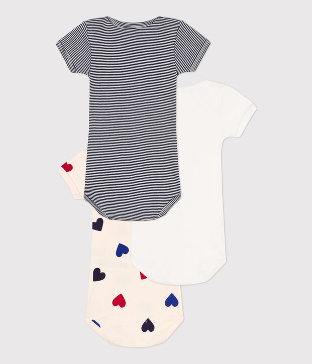 Lot de 3 bodies manches courtes coeurs en coton multicouleur