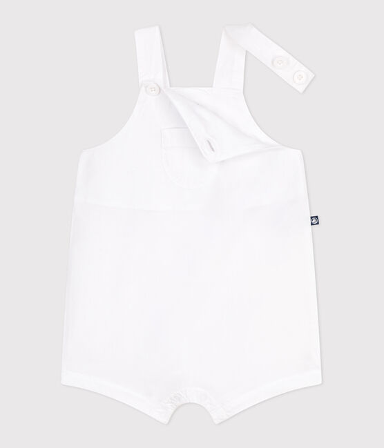 Salopette bébé en coton jambes courtes, unie blanc ECUME