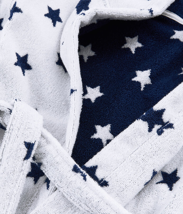 Peignoir petit gar&ccedil;on en &eacute;ponge blanc/bleu