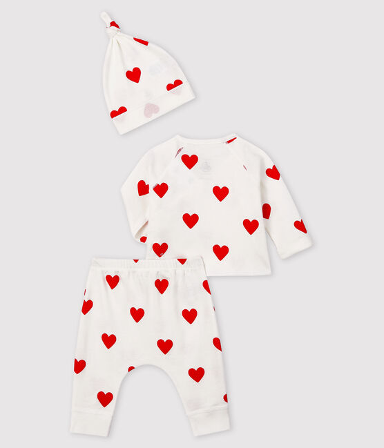 Ensemble cadeau cœurs rouges bébé en coton biologique blanc MARSHMALLOW/rouge TERKUIT