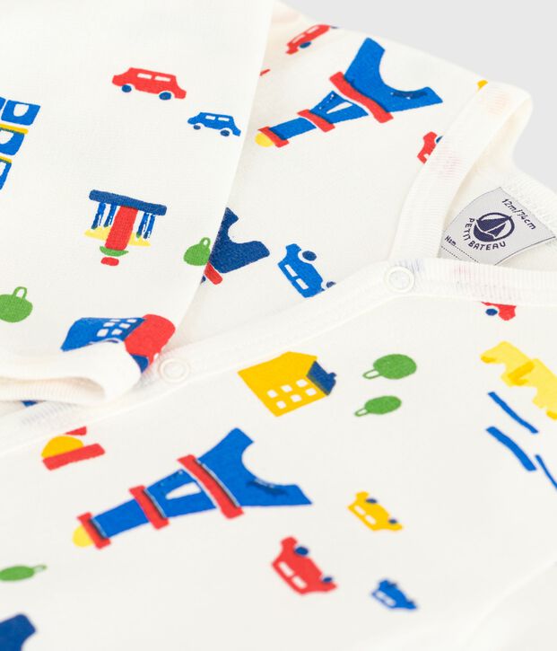 Pyjama b&eacute;b&eacute; en molleton gratt&eacute; &agrave; col imprim&eacute; Paris blanc/multicouleur