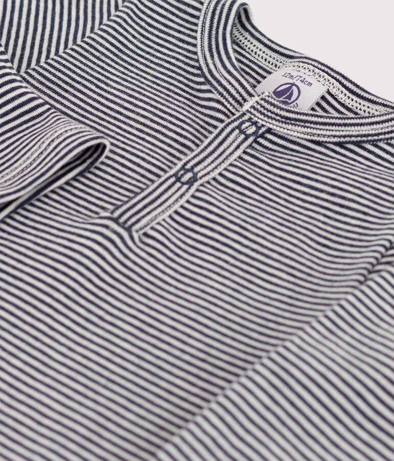 Body manches longues b&eacute;b&eacute; ray&eacute; col tunisien en coton bleu SMOKING/blanc MARSHMALLOW