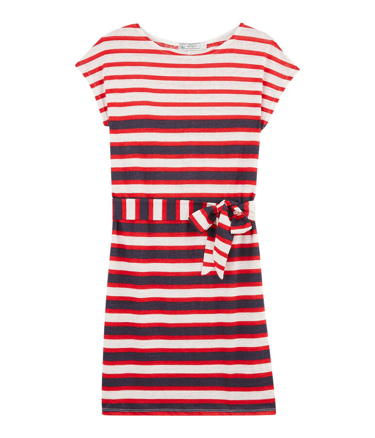 Robe Lin Femme blanc/rouge/bleu