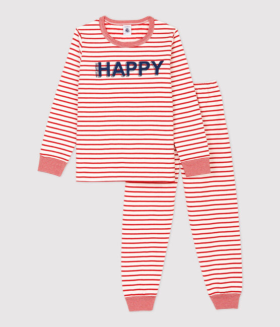 Pyjama marinière rouge en molleton enfant blanc MARSHMALLOW/rouge TERKUIT