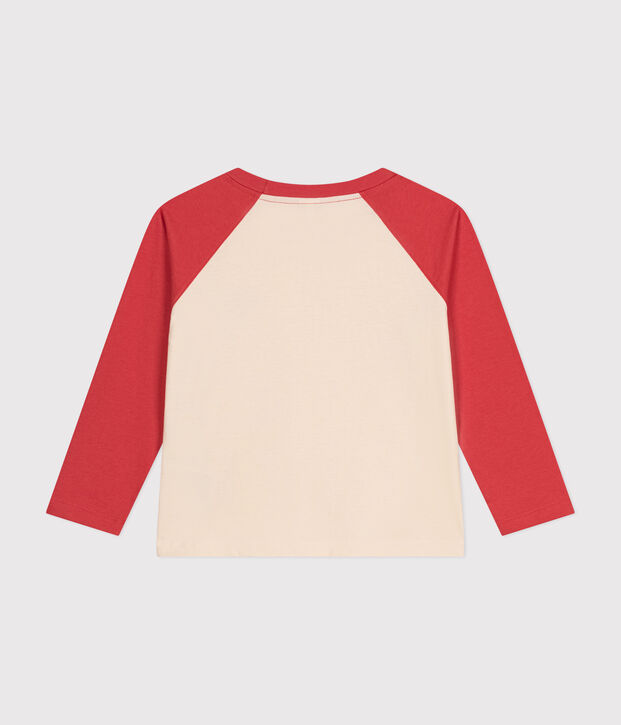 Tee-shirt manches longues en coton enfant gar&ccedil;on &eacute;cru/orange