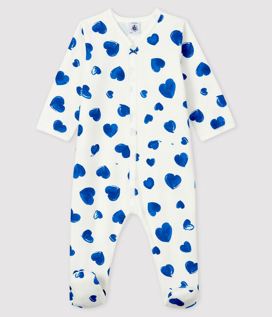 Dors-bien à cœurs bleus bébé fille en molleton blanc MARSHMALLOW/blanc MULTICO