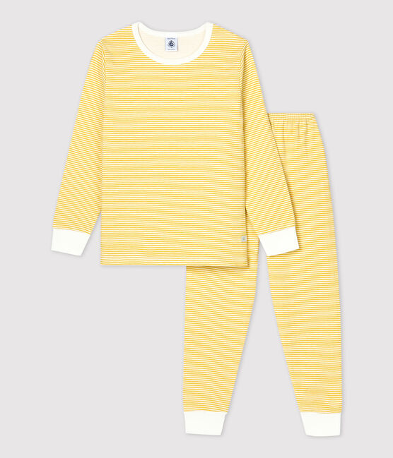 Pyjama milleraies jaune en tubique enfant jaune OCRE/blanc MARSHMALLOW
