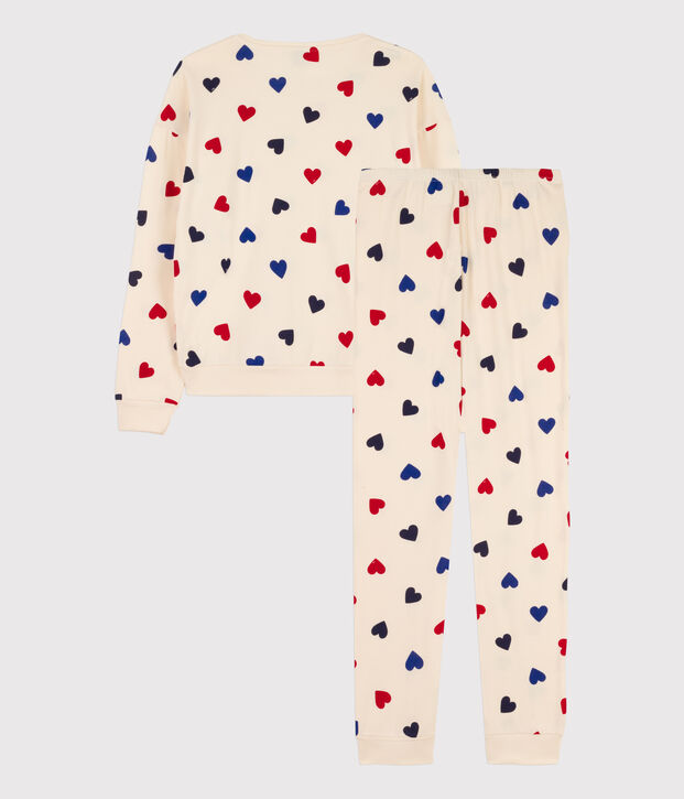 Pyjama c&oelig;ur en coton femme &eacute;cru/multicouleur
