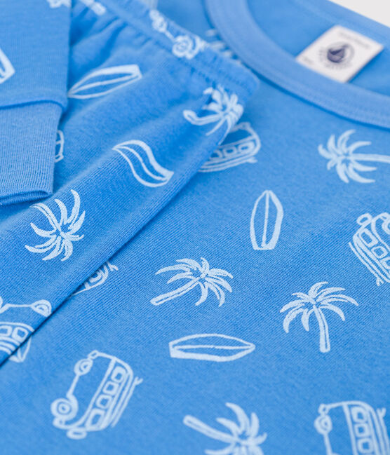 Pyjama enfant en coton manches longues imprimé vans bleu BRASIER/gris MARSHMALLOW