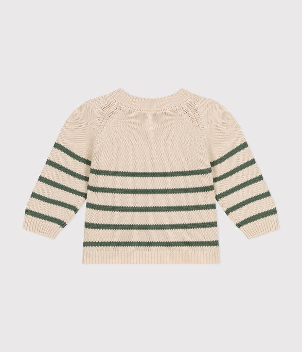 Pull en coton b&eacute;b&eacute; &eacute;cru/vert