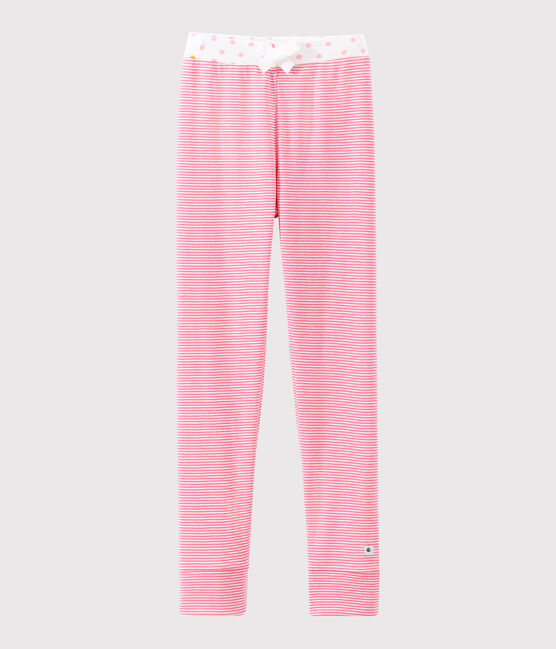 Pantalon de pyjama petite fille rose CHEEK/blanc MARSHMALLOW