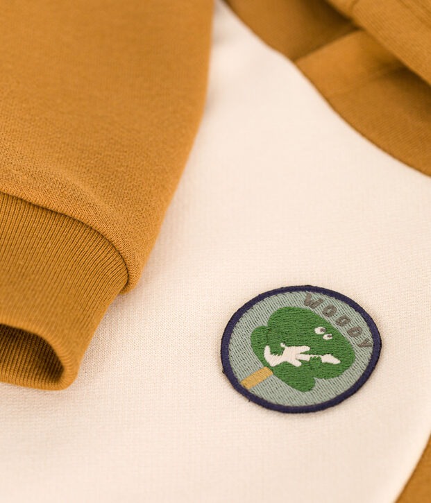 Sweatshirt &agrave; capuche en molleton enfant gar&ccedil;on &eacute;cru/marron