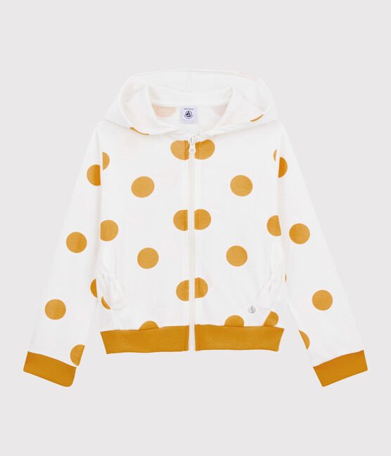 Sweatshirt capuche enfant fille blanc MARSHMALLOW/jaune BOUDOR