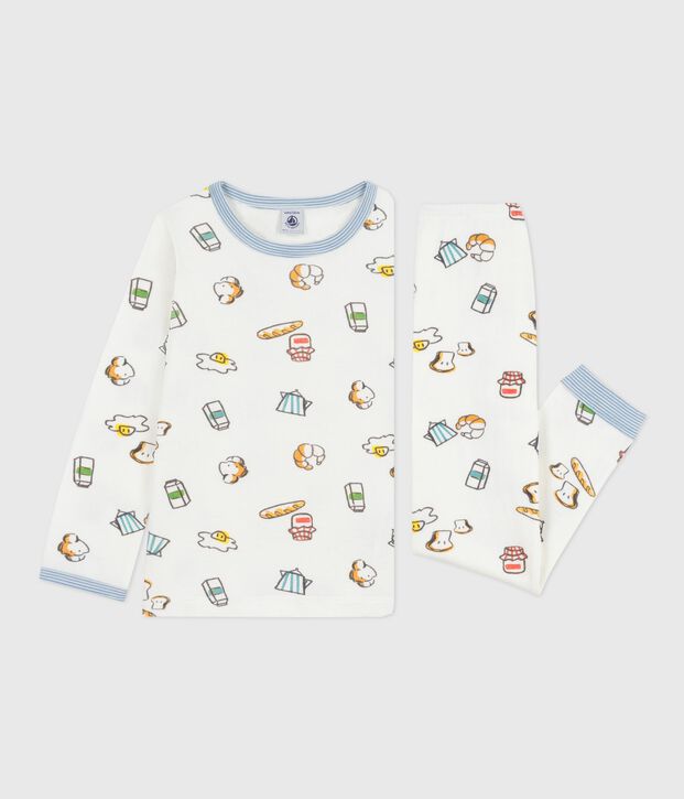 Pyjama enfant en tubique imprim&eacute; petit d&eacute;jeuner blanc/multicouleur