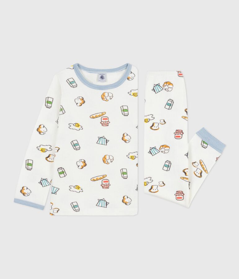 Pyjama enfant en tubique imprim&eacute; petit d&eacute;jeuner blanc MARSHMALLOW/blanc MULTICO