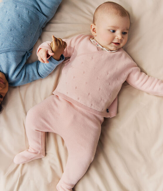 Pantalon bébé en tricot laine et coton rose JOLI