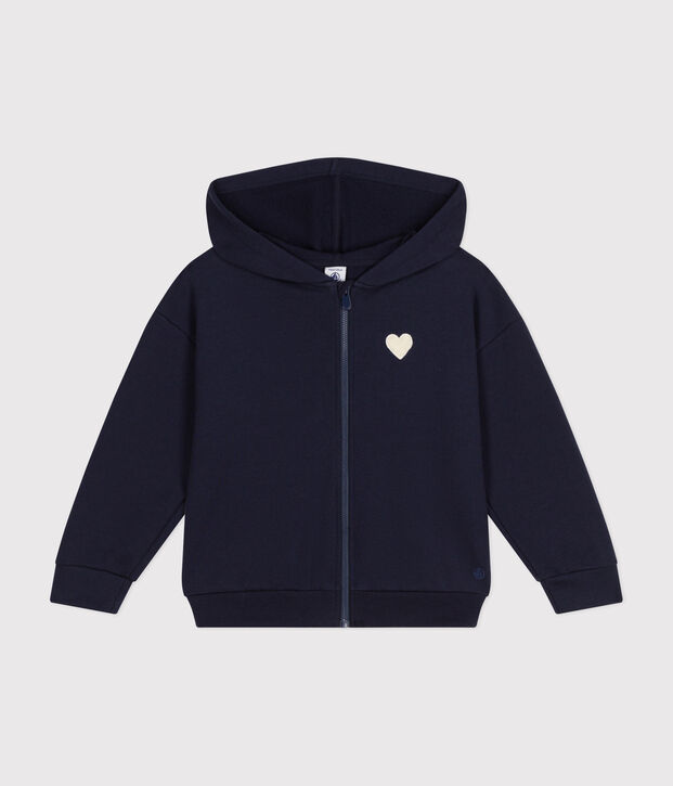Sweatshirt zipp&eacute; &agrave; capuche en molleton enfant fille bleu marine