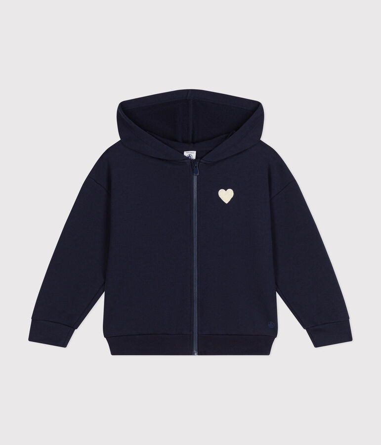 Sweatshirt zipp&eacute; &agrave; capuche en molleton enfant fille bleu SMOKING