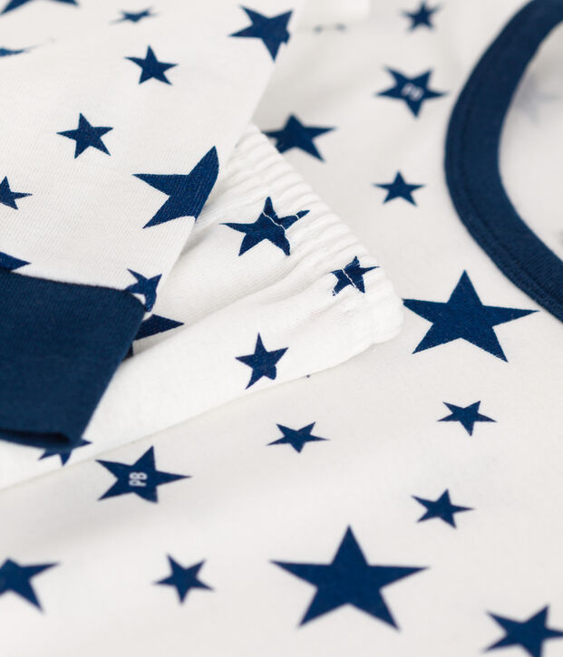 Pyjama en coton imprim&eacute; &eacute;toiles enfant blanc/bleu