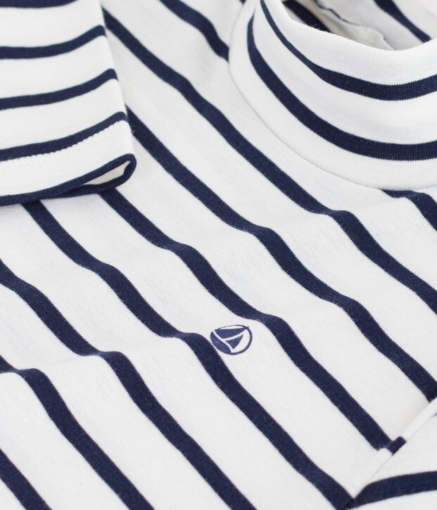Sous-pull enfant en coton &agrave; rayures blanc/bleu