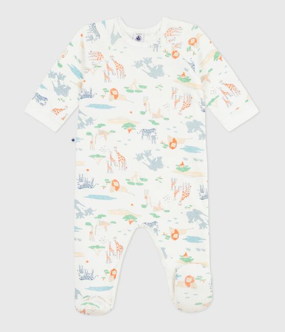 Pyjama bébé en coton avec zip imprimé savane blanc MARSHMALLOW/blanc MULTICO