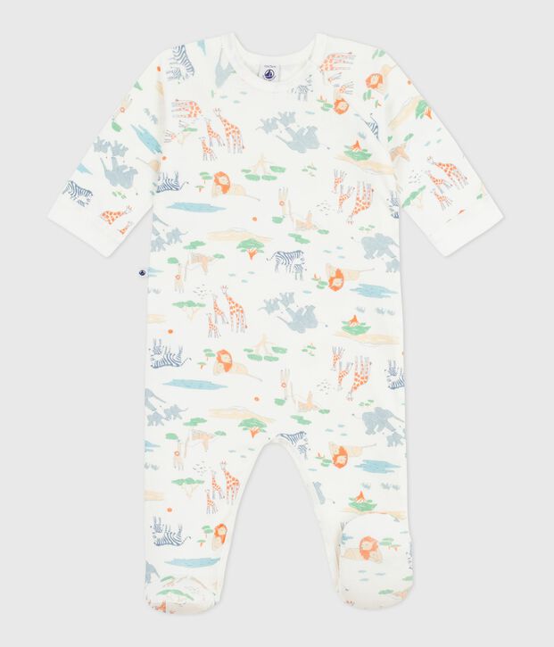 Pyjama b&eacute;b&eacute; en coton avec zip imprim&eacute; savane blanc/multicouleur
