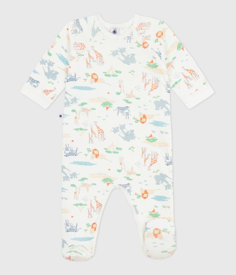 Pyjama b&eacute;b&eacute; en coton avec zip imprim&eacute; savane blanc MARSHMALLOW/blanc MULTICO