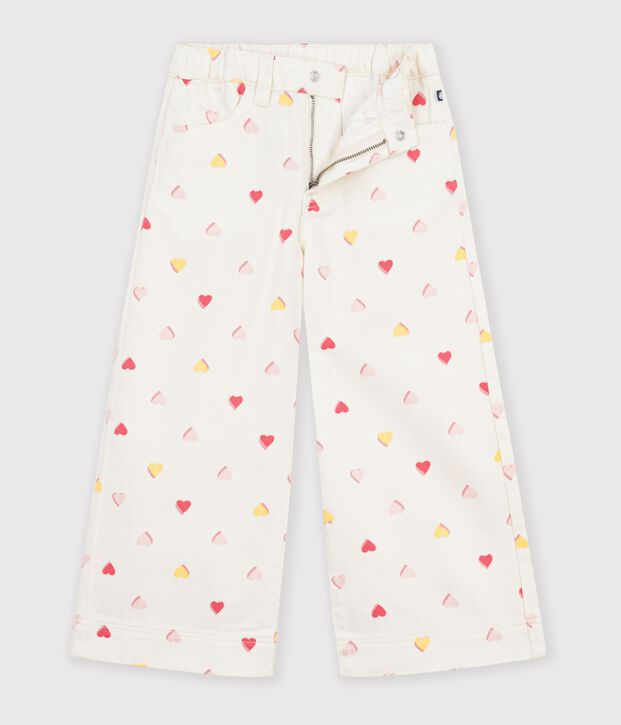 Pantalon wide leg enfant en coton &eacute;cru/multicouleur