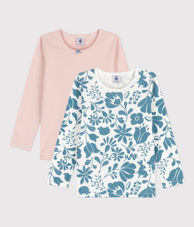 Lot de 2 tee-shirts manches longues fleur petite fille en coton multicouleur
