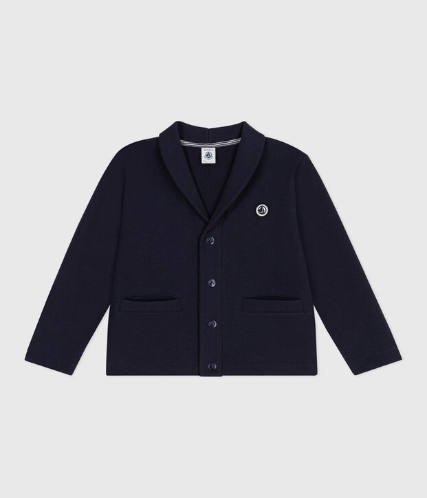 Cardigan enfant en coton uni bleu marine