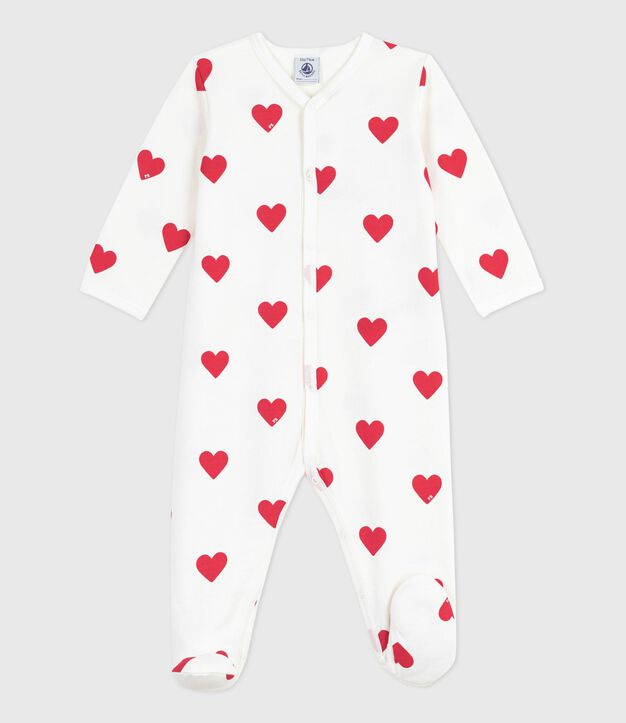 Pyjama b&eacute;b&eacute; en molleton gratt&eacute; &agrave; col imprim&eacute; c&oelig;urs blanc/rouge