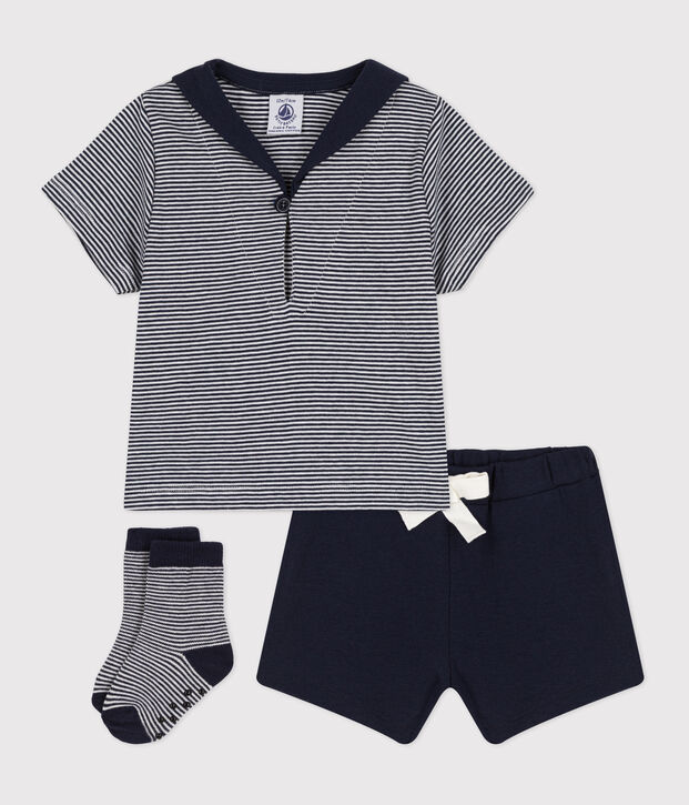 Lot cadeau 3 pi&egrave;ces style marin b&eacute;b&eacute; multicouleur