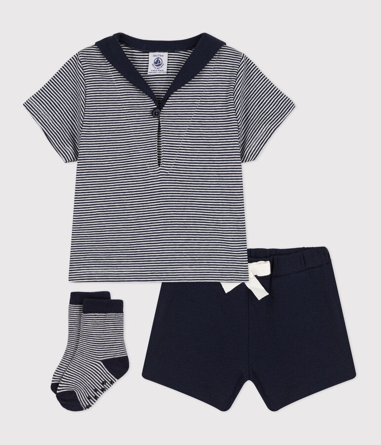 Lot cadeau 3 pi&egrave;ces style marin b&eacute;b&eacute; multicouleur