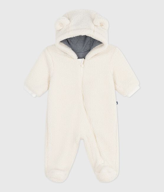 Combipilote bébé en sherpa avec oreilles et doublée milleraies écru MILK
