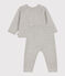 Ensemble en tricot laine et coton motif coeur bébé gris BELUGA/blanc MARSHMALLOW