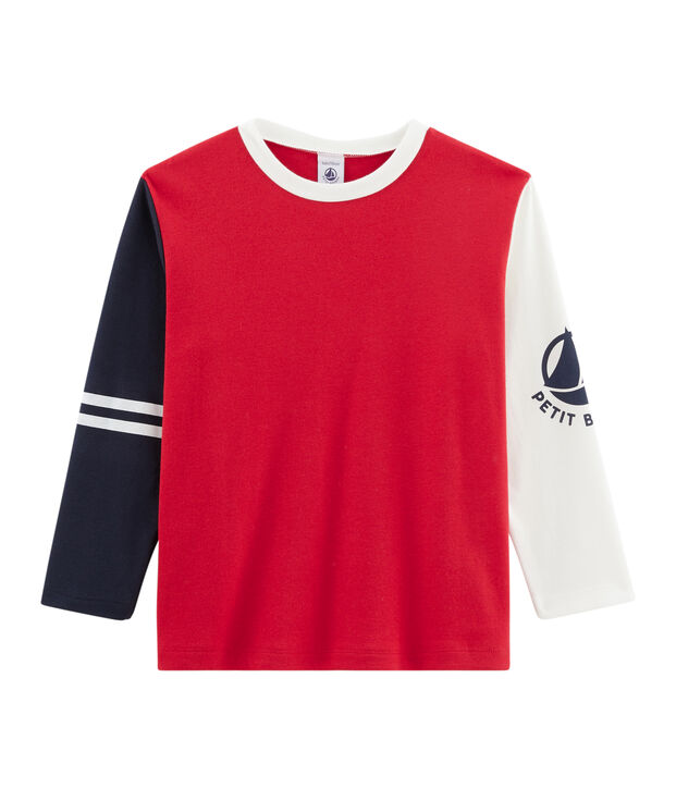 Tee shirt manches longues enfant gar&ccedil;on rouge/multicouleur