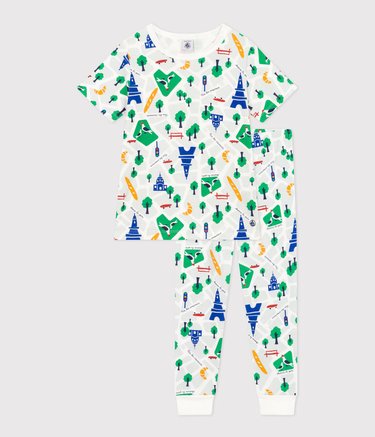 Pyjama en coton imprim&eacute; Paris enfant blanc MARSHMALLOW/blanc MULTICO