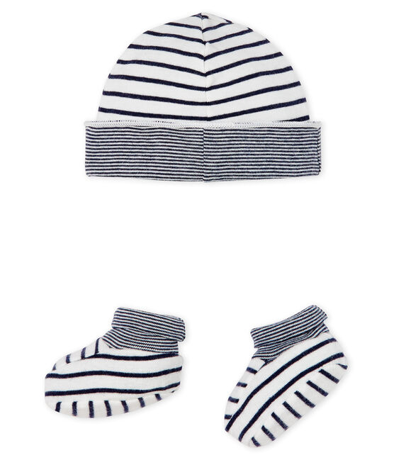 Lot bonnet et chaussons bébé garçon en côte variante 1
