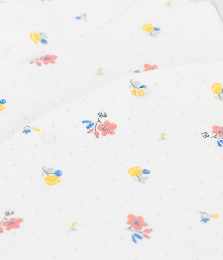 Combinaison longue imprim&eacute;e en tubique bio b&eacute;b&eacute; blanc MARSHMALLOW/ PAPAYE