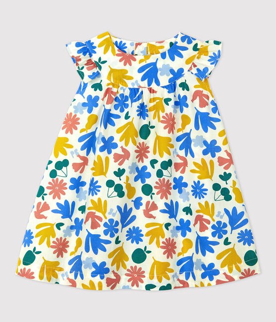 Robe manches courtes imprimée fleuri en popeline bébé blanc MARSHMALLOW/blanc MULTICO