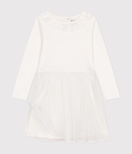 Robe en côte et tulle enfant fille blanc MARSHMALLOW